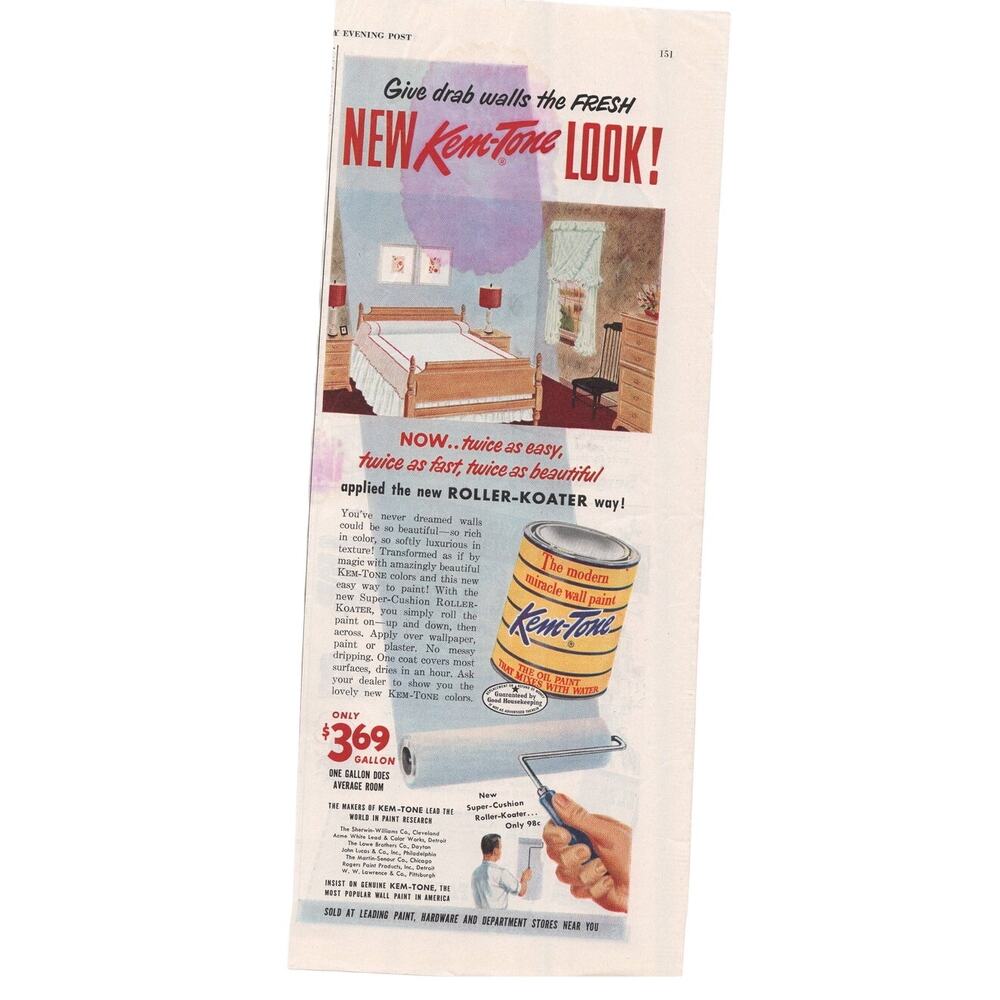 Sherwin Williams Kem-Tone Paint Advertisement Vintage 1940s Home Improvement